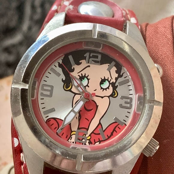 Vintage Red & White Polka Dot Betty Boop Stainless Steel Ladies Watch Jewelry - Picture 7 of 14